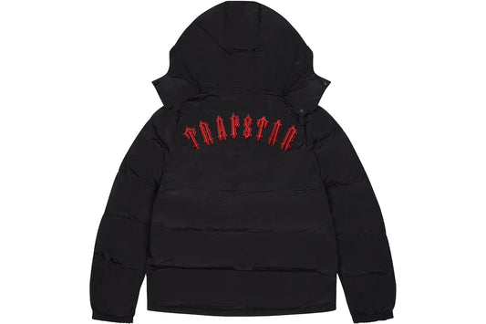 Trapstar Irongate Detachable Hooded Puffer Jacket - (BLACK/INFRARED)