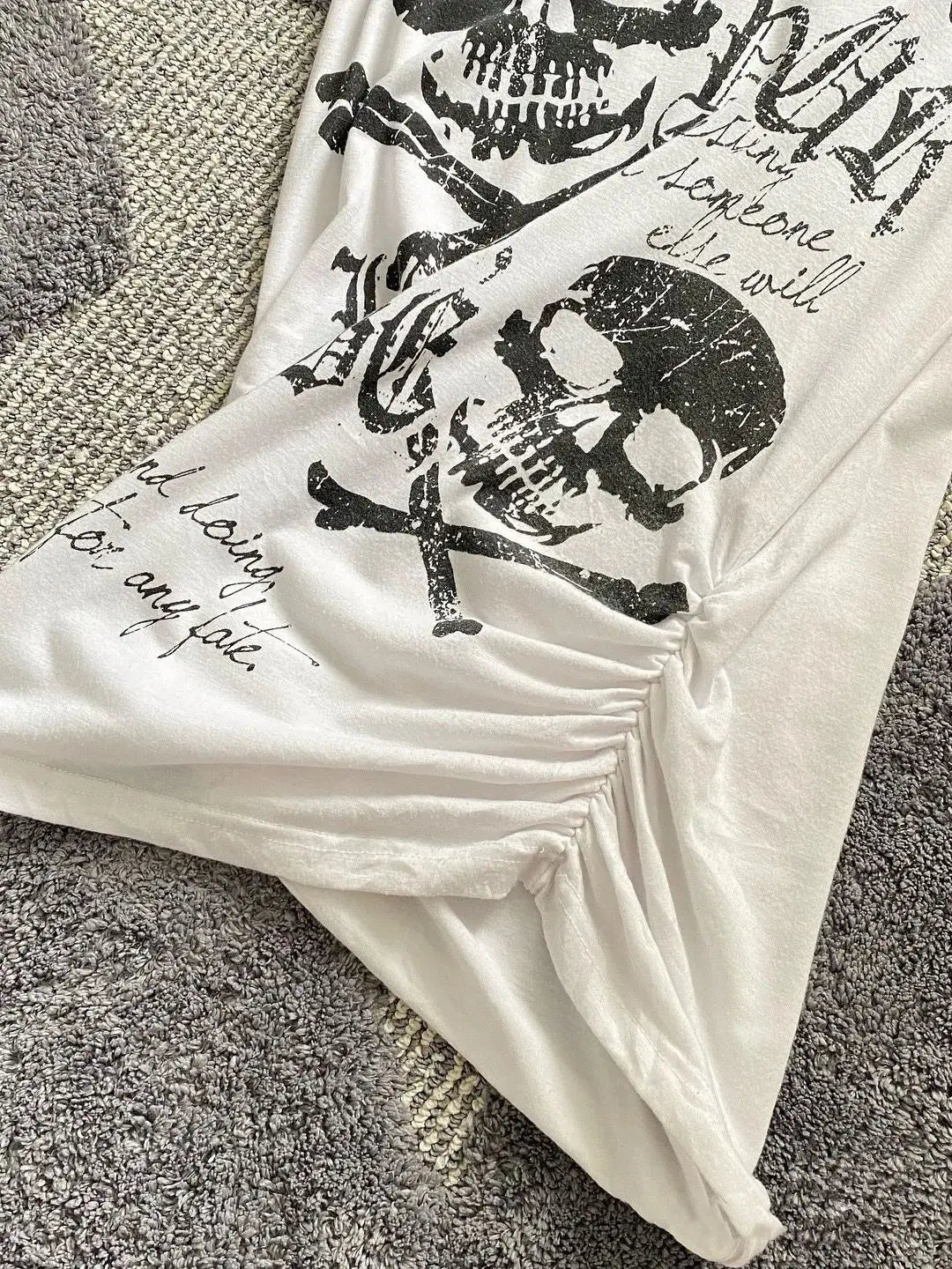Gothic Skull Print Ruched T-Shirt