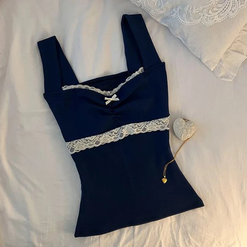 Lace Trim Bow Detail Tank Top