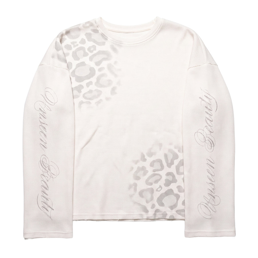 Off white waffle long sleeve with tonal spot print and script sleeves
