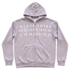 Grey marl numbers zip through hoodie, flat lay