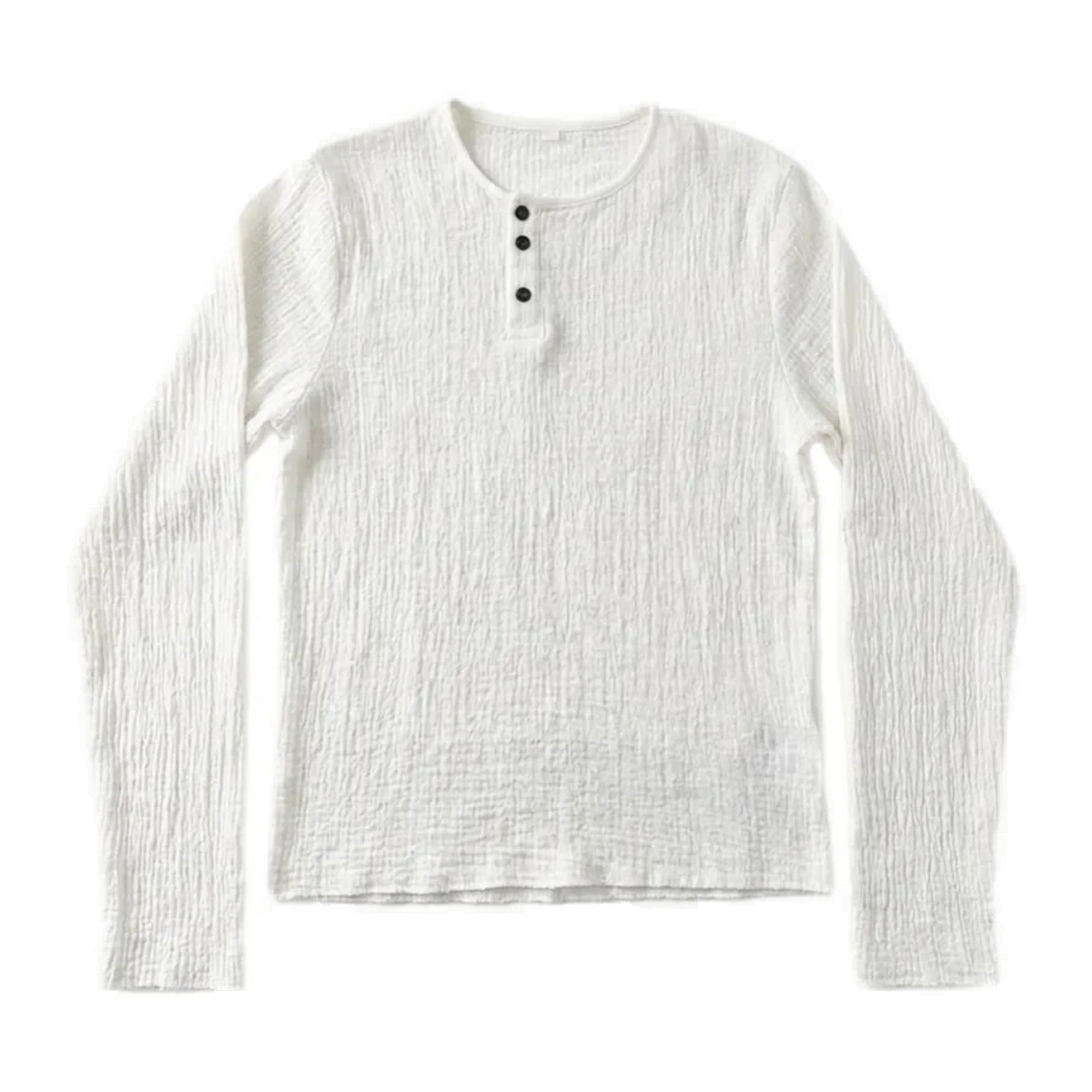 Crinkle henley long sleeve, white