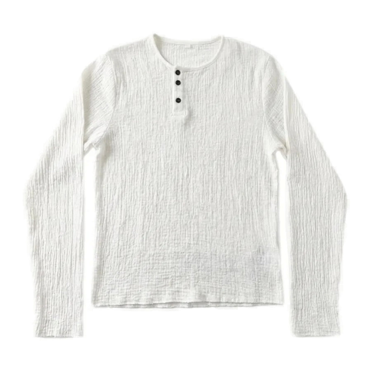 Crinkle henley long sleeve, white