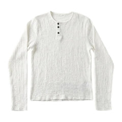 Crinkle henley long sleeve, white