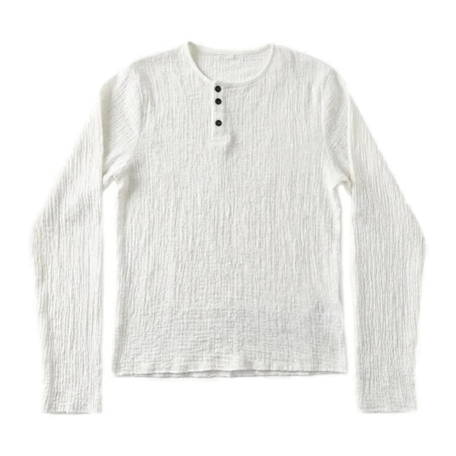 Crinkle henley long sleeve, white