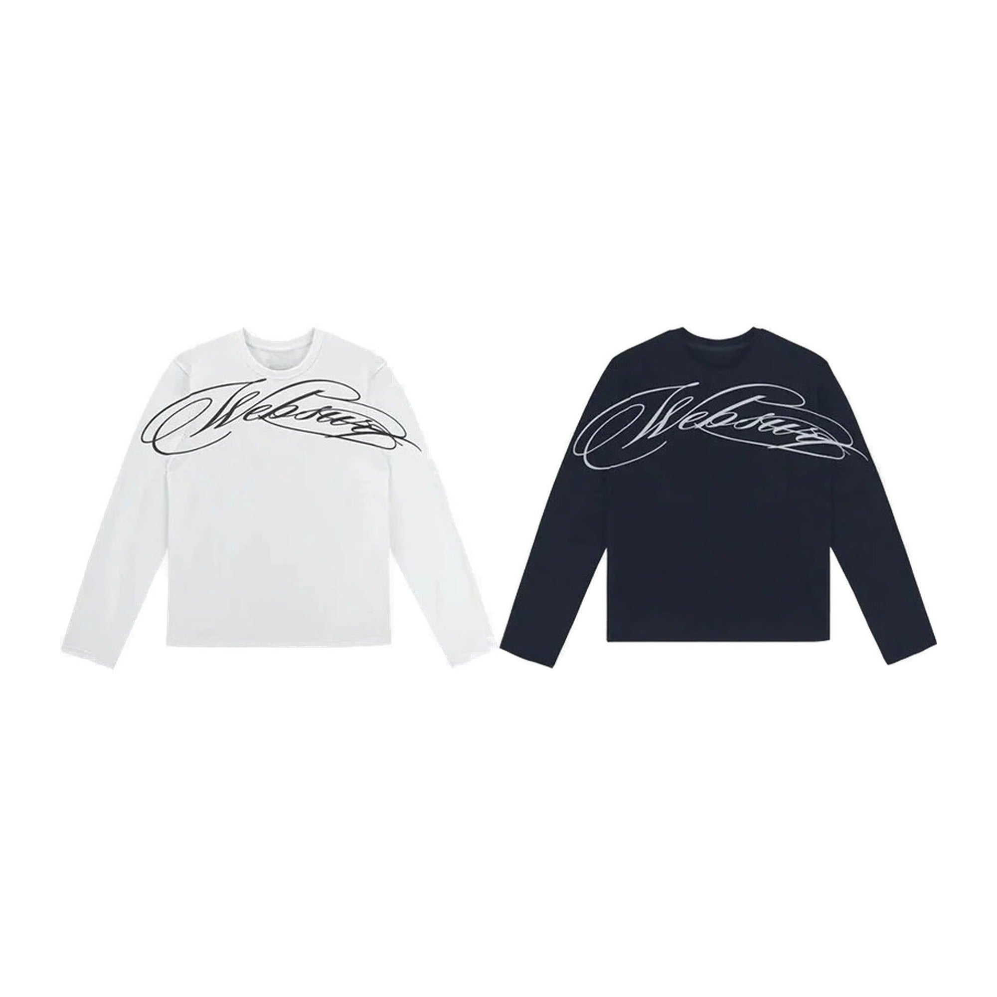 Script sweep long sleeve, white and navy