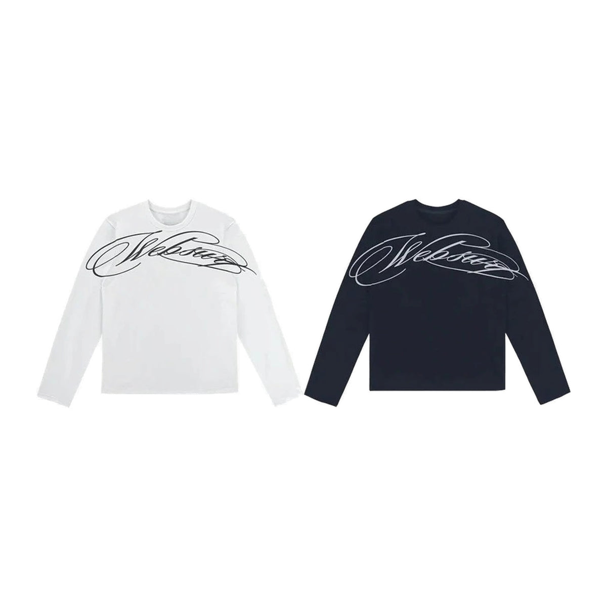 Script sweep long sleeve, white and navy