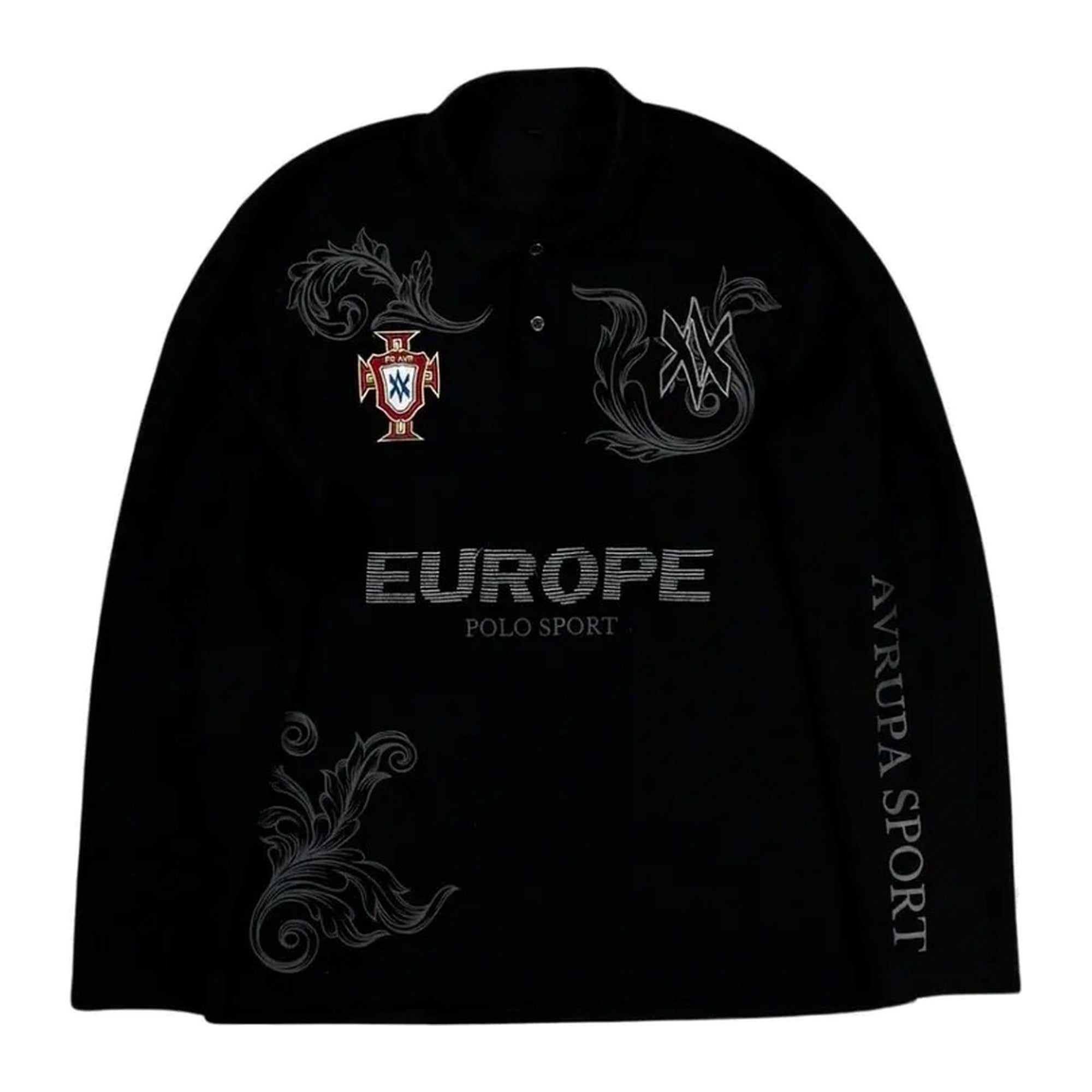 Crest long sleeve polo, black