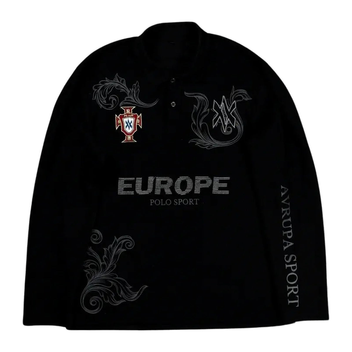 Crest long sleeve polo, black