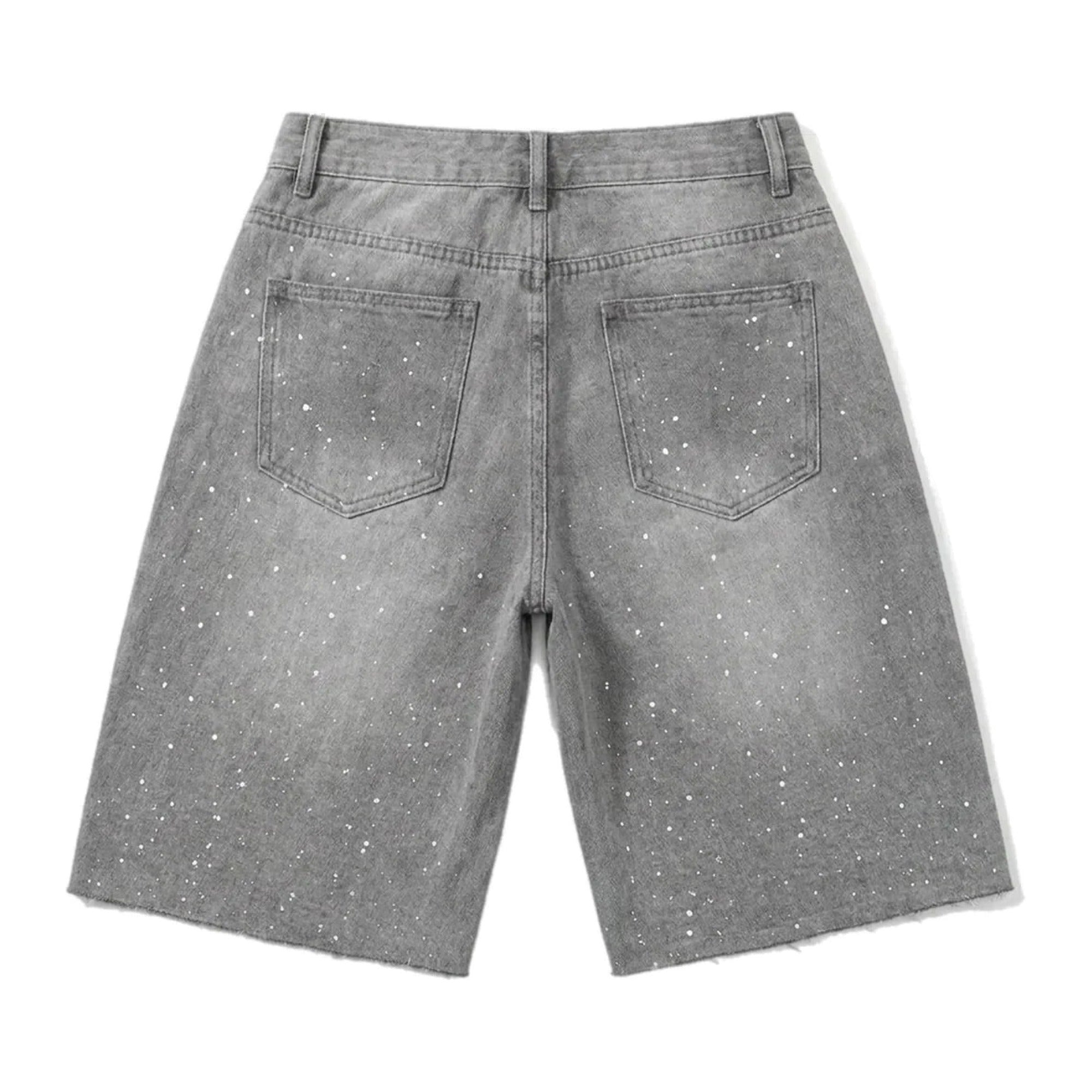 Script splatter denim shorts, back